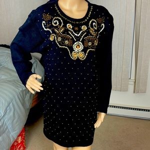 Vintage Sarah Morgan beaded sweater dress/tunic M